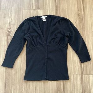 White House Black Market Black Button-Front V-Neck Cardigan